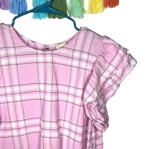 A New Day Lavender Purple Ruffle Plaid Cap Sleeve Top Size Extra Large